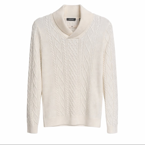 Murano Merino Wool Cable Knit Shawl Collar Sweater | Quiet Luxury Classic | S - Picture 2 of 11